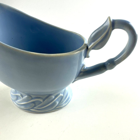 Vtg Vernon Kilns Native California Pottery Ceramic Gravy Boat Blue Leaf Pattern - Picture 7 of 12
